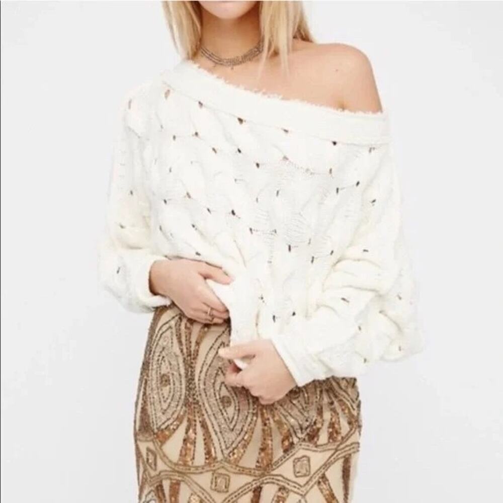 Free People Sweater Size XSmall Ivory Desert Sands Cable Pullover